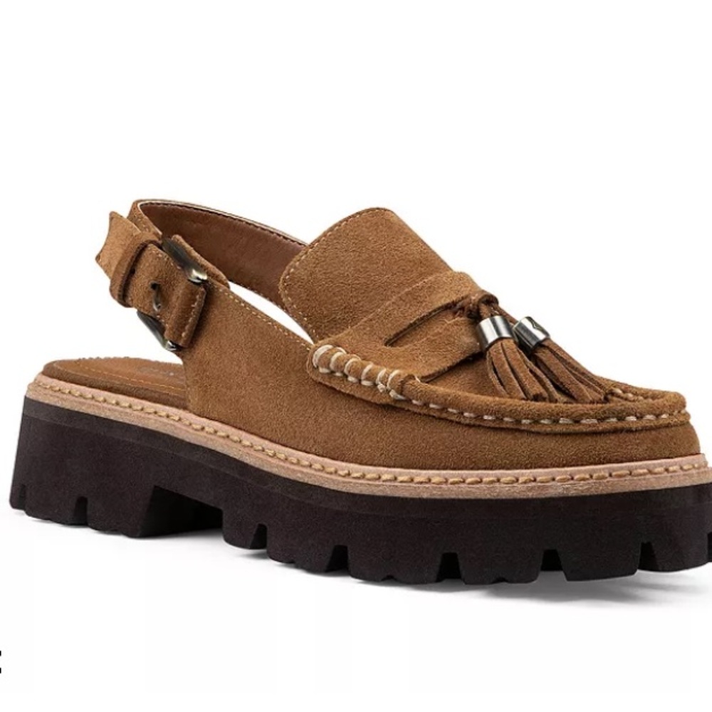 Donald Pliner sling back loafers.
